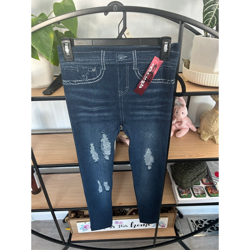 Women's Crush Blue Distressed Denim Look Leggings L